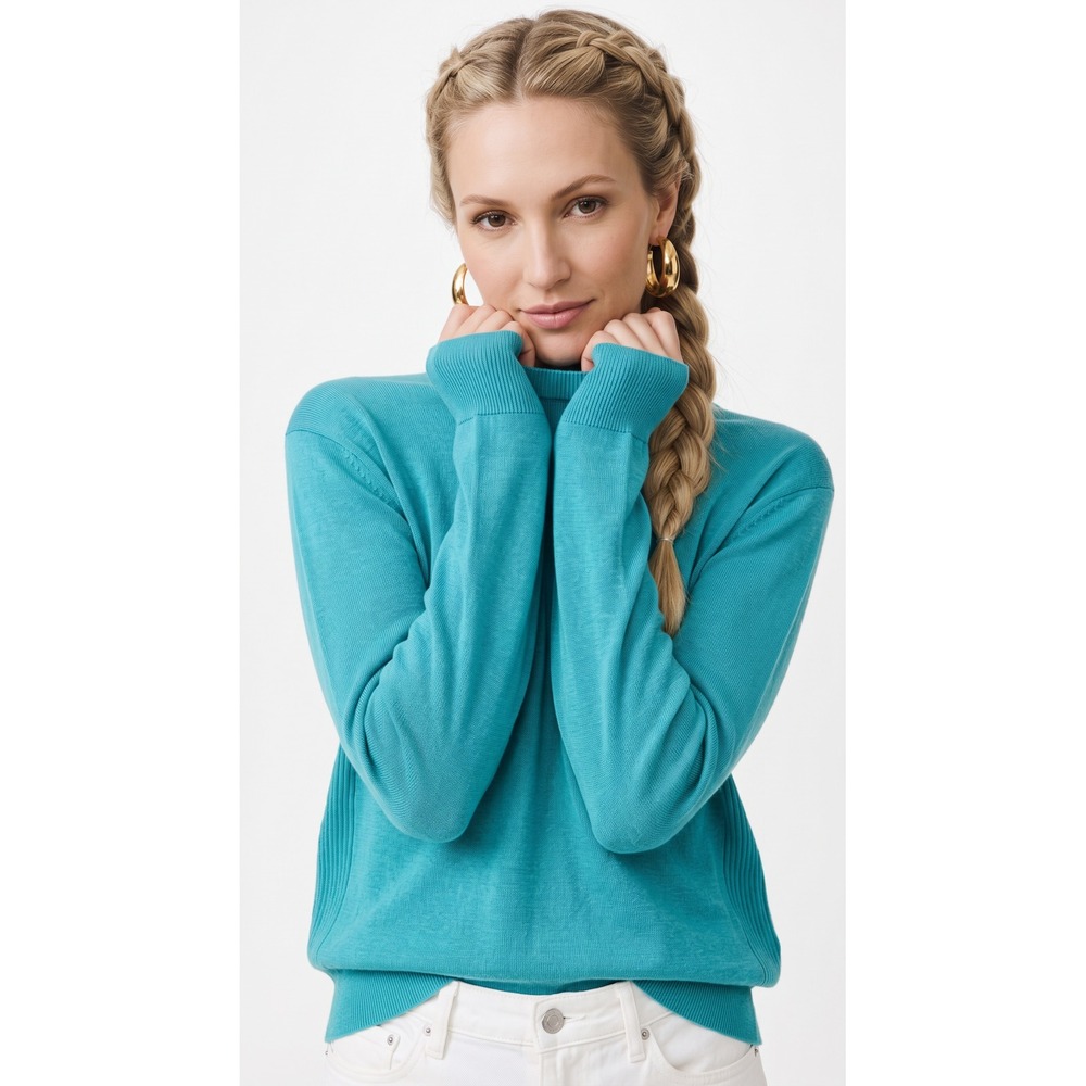 Falconeri Italy NWOT Silk Cotton Knit Crewneck Sweater Teal Turquoise Medium M